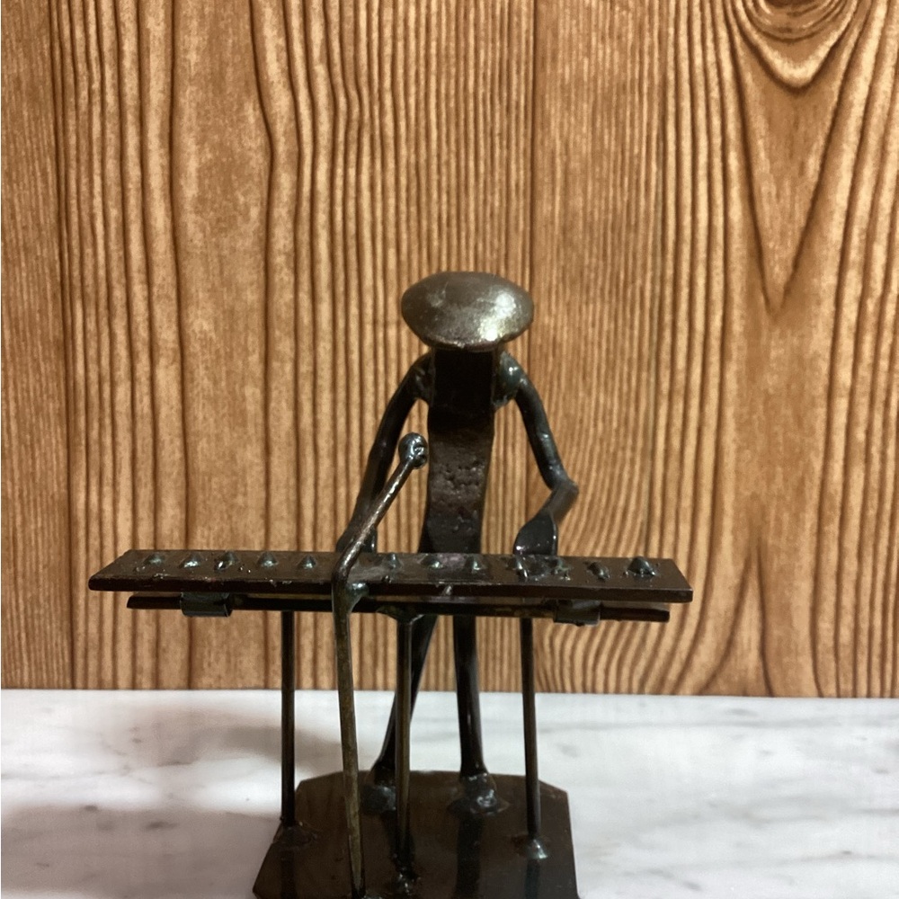 Brutalist Pianist Railroad Spike Metal Sculpture Figurine Roland Art